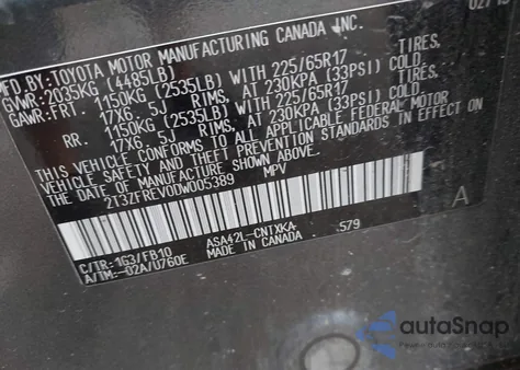 2013 Toyota Rav4 Le from USA, damaged, VIN 2T3ZFREV0DW005389